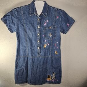Disney Blue Denim Dress with Embroidered Characters